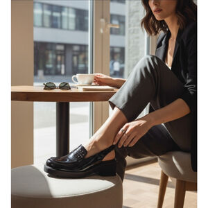 Naturalizer Studded Oxford Lug Loafers Moccasins Sling Back Shoes 7.5 M BLACK